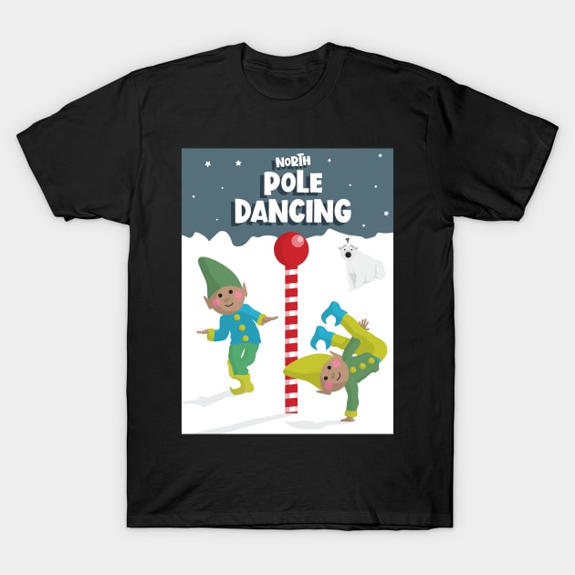 North 'Pole Dancing' Elves T-Shirt by VicEllisArt